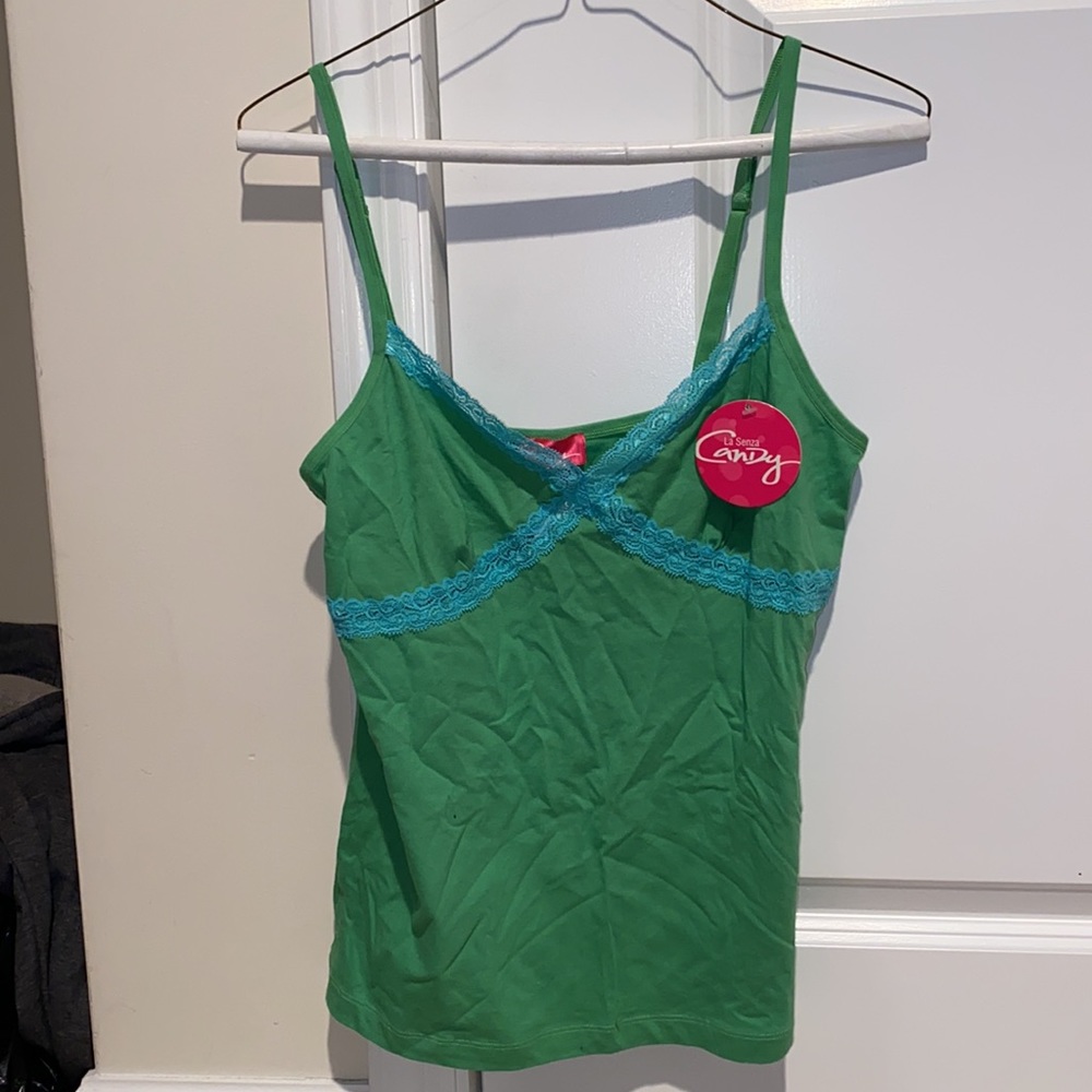 Green Lace Tank Top Size L NWT